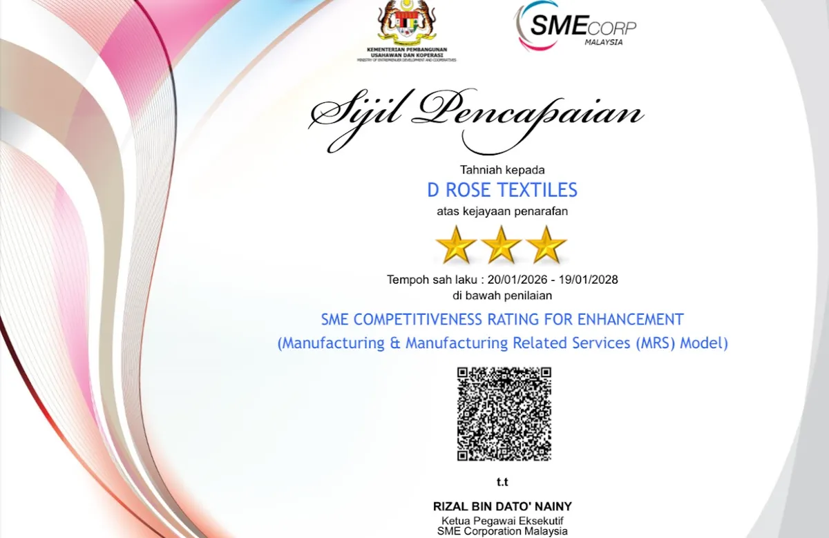 SCORE 3-star Certificate of Achievement from SME Corp. Malaysia