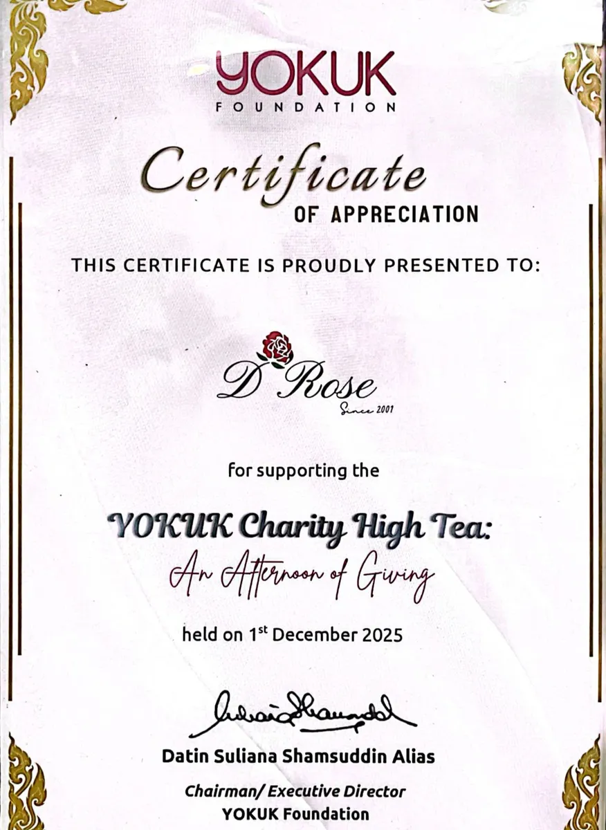 YOKUK Charity High Tea 2025 certificate of appreciation
